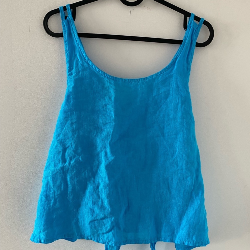 NWT: PuroLino Linen Blue Tank Top with Adjustable Tie